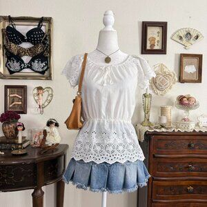 vintage dainty prairie cottagecore white semi sheer blouse